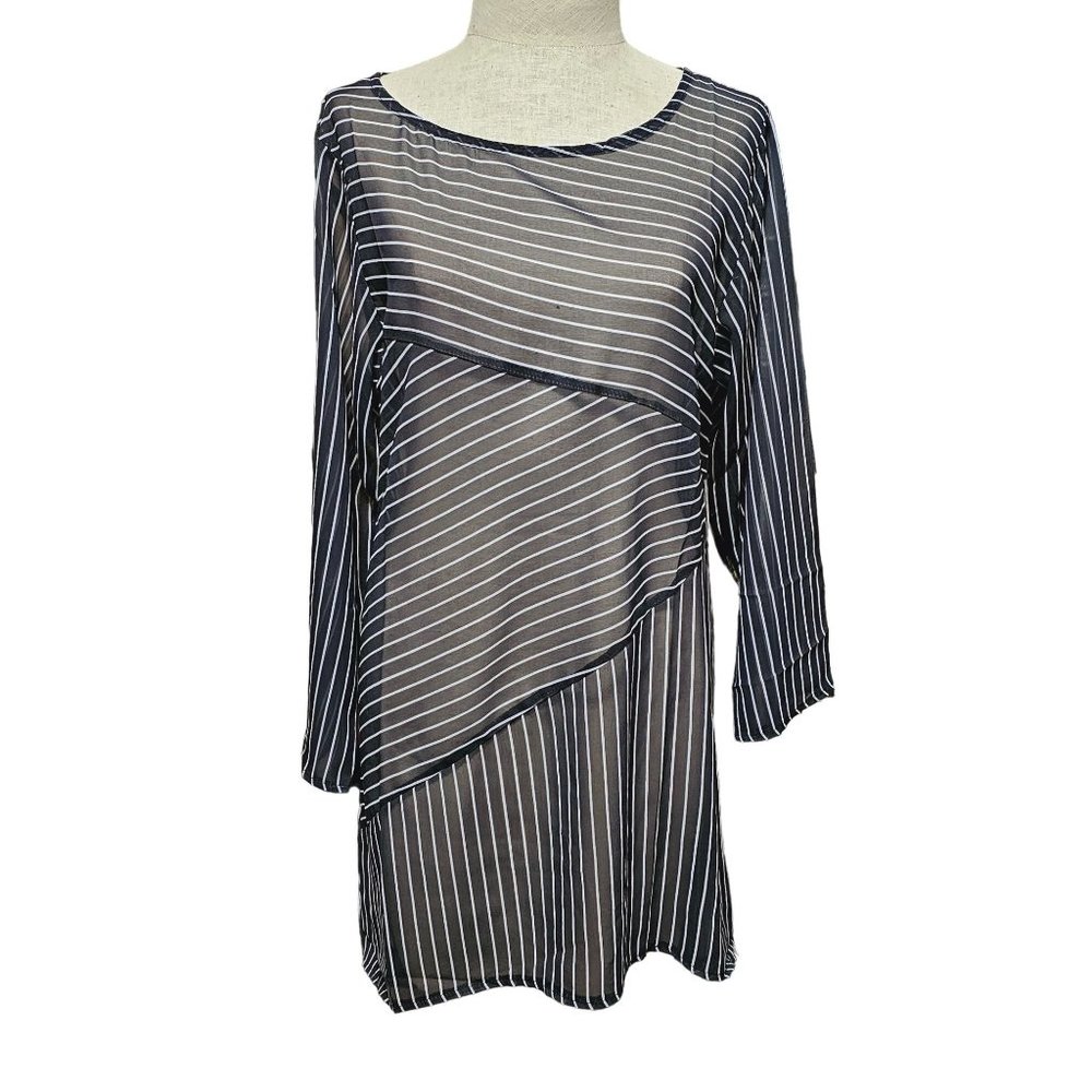 Misslook sheer tunic size Small‎ Oversized panel stripe black layer